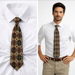 VALENTINO Cravate Silk Tan Floral Portrait Necktie Tie